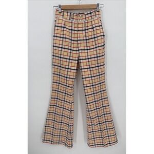 Vintage Maverick Womens 70's Plaid Woven Bell Bottom Pants Size 25x31 Retro USA